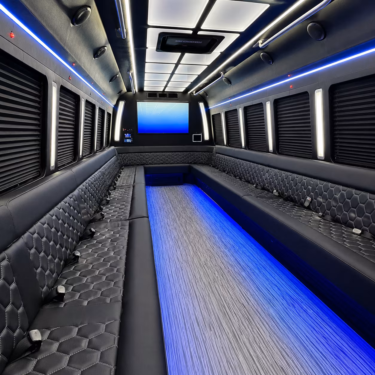 hollywood 50 passenger party bus inside